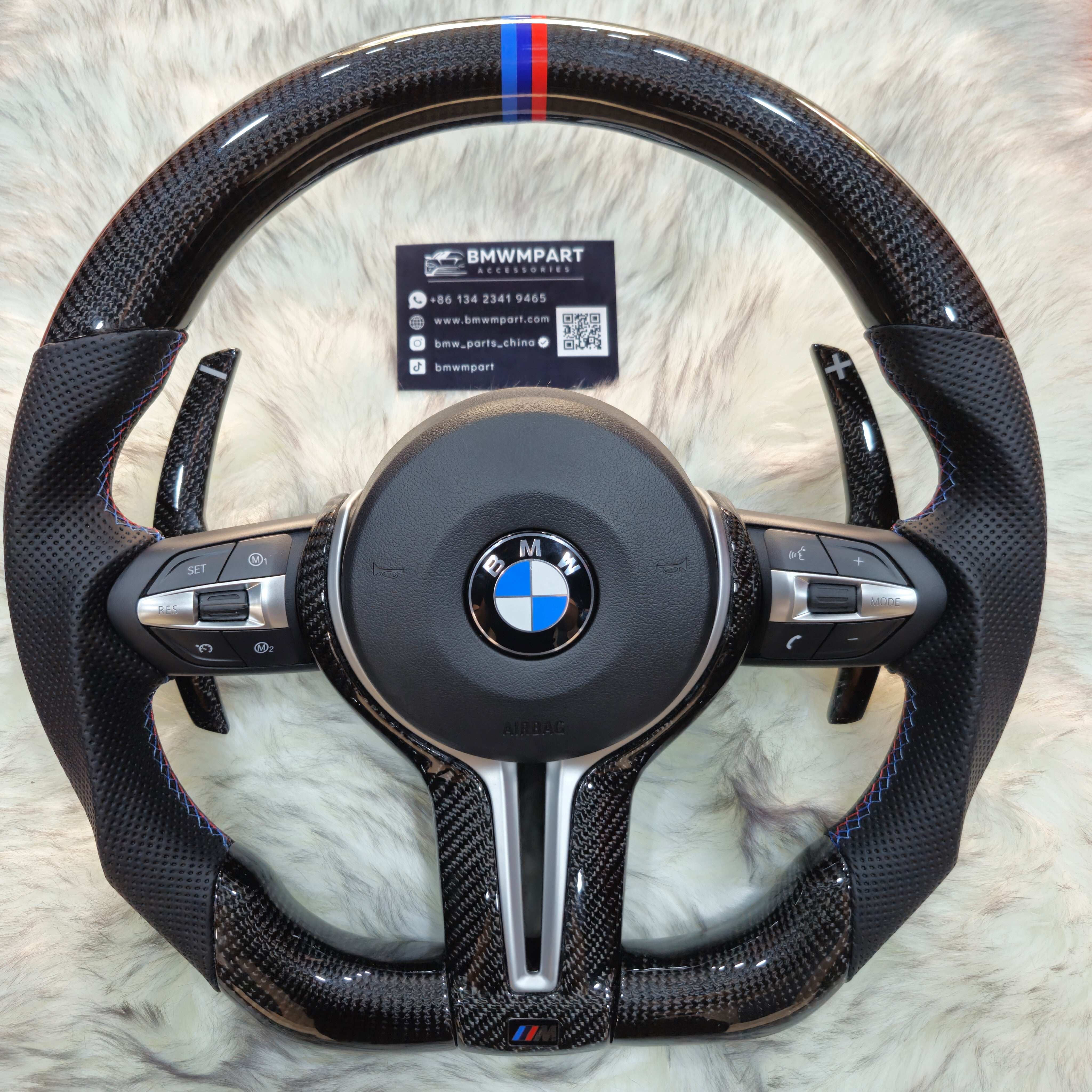 Carbon Fiber with Silver Trim , M color Stripe Steering Wheel For BMW F Series