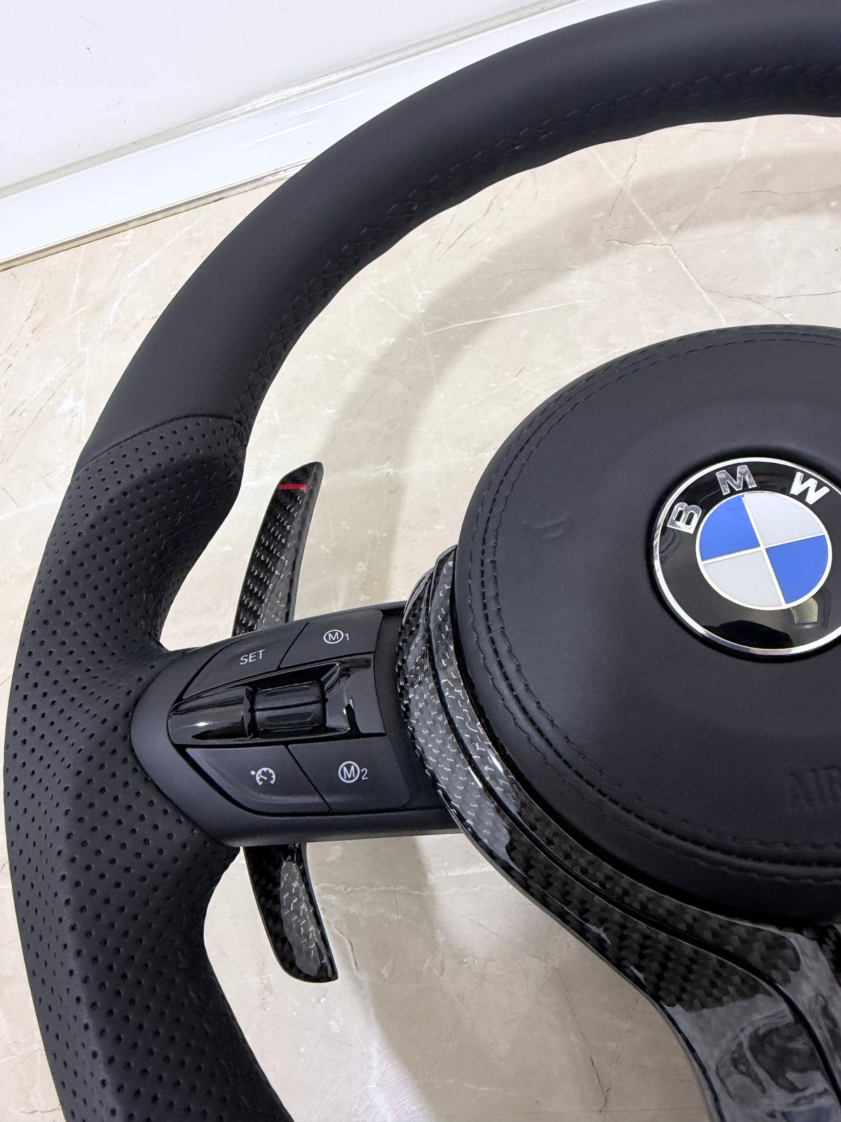 BMW F-Series custom Nappa leather and carbon fiber steering wheel