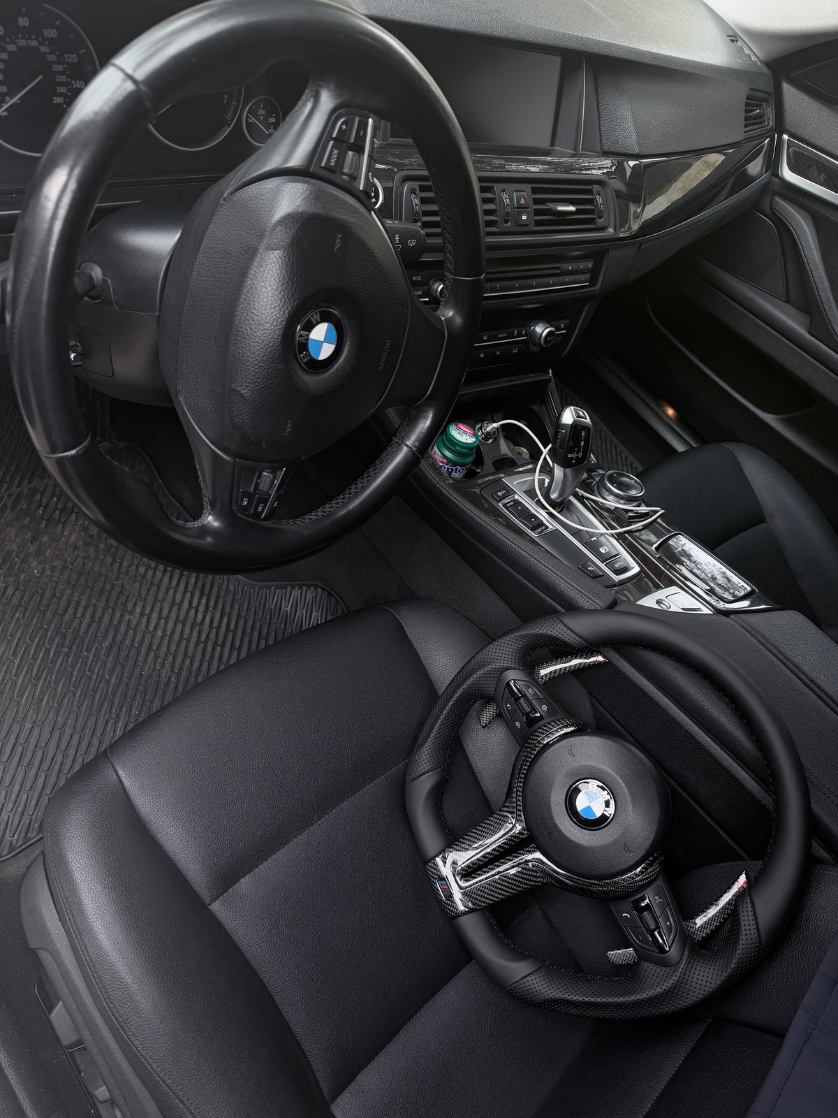 BMW F-Series custom steering wheel carbon fiber center detail