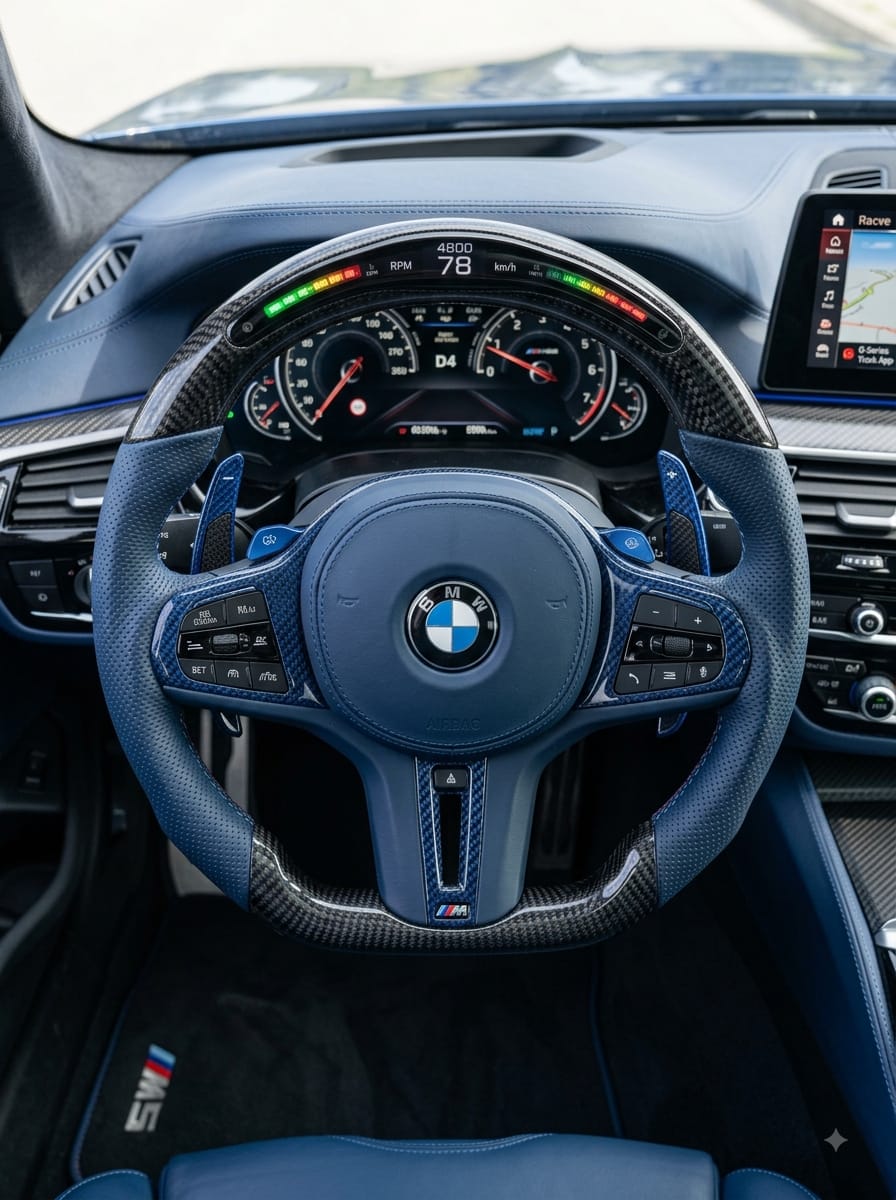 Blue sides Carbon Fiber with Led Steering Wheel FOR BMW G series