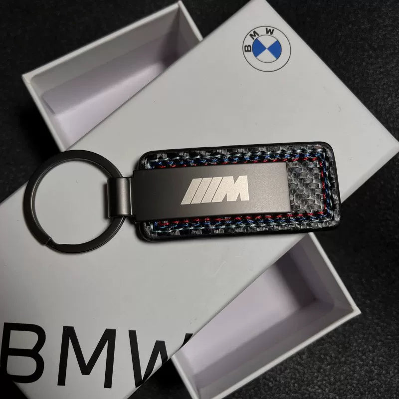 BMW M keychain on BMW gift box with BMW roundel logo visible