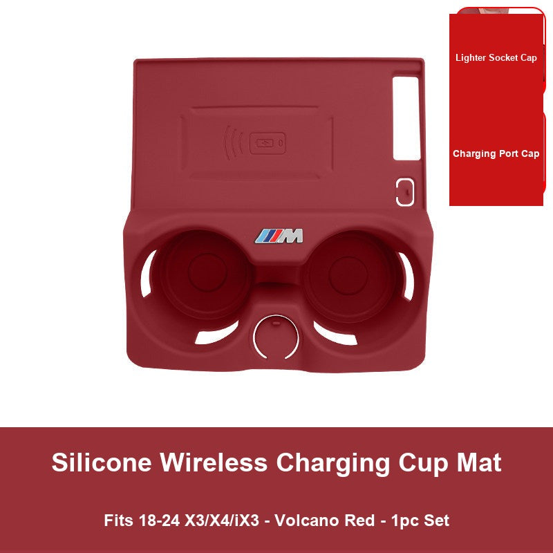 BMW X3 X4 iX3 wireless charging cup mat, Volcano Red, product photo