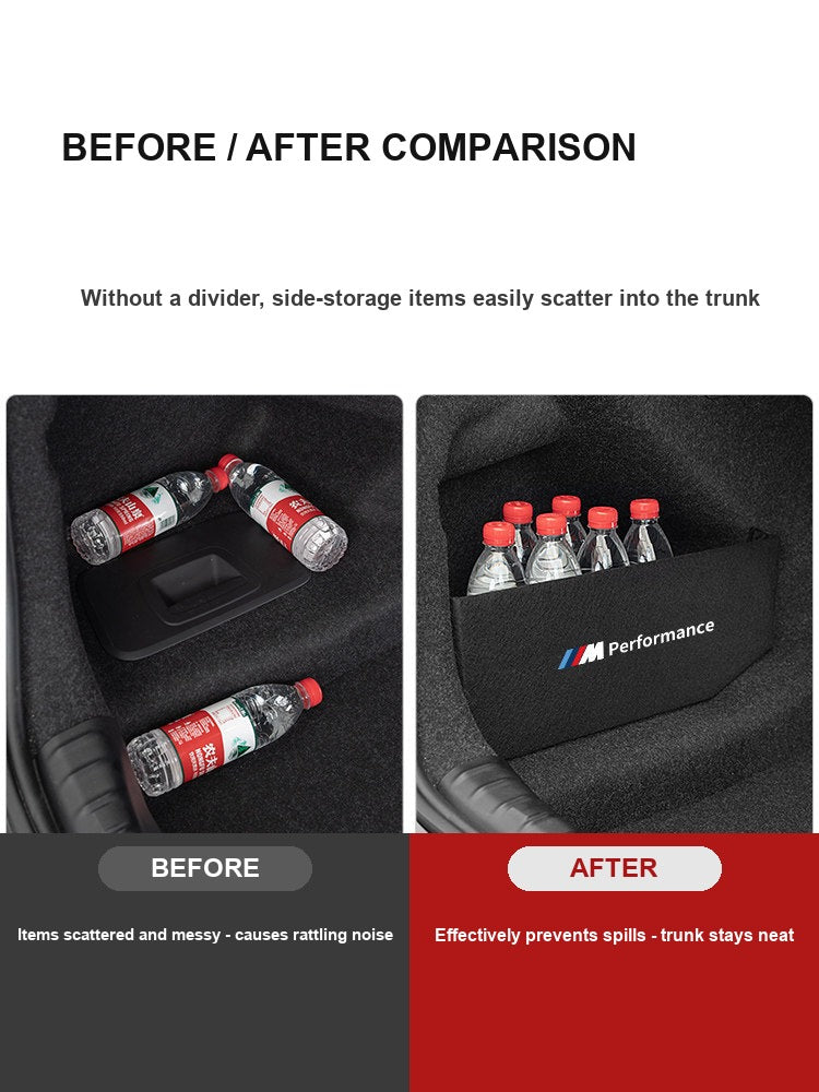 BMW trunk partition before and after installation comparison