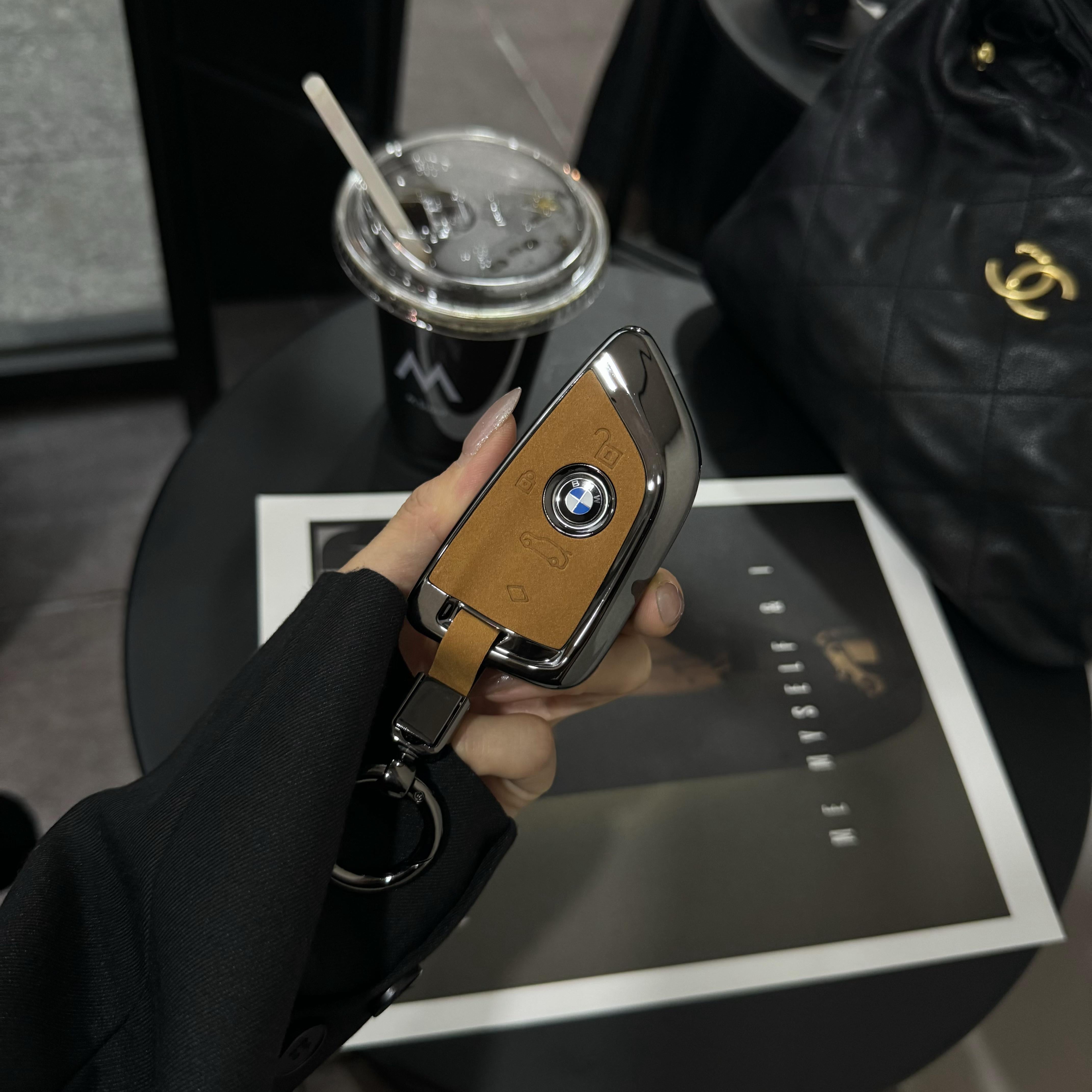 BMW G-Series key case, Mocha Brown, with Keychain