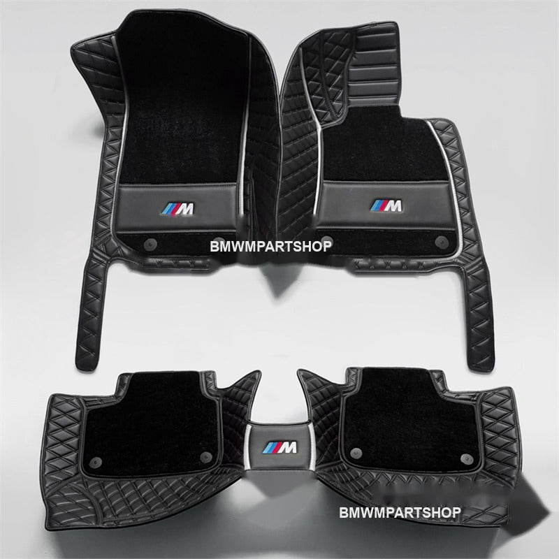 BMW luxury double-layer leather floor mats, black and white
