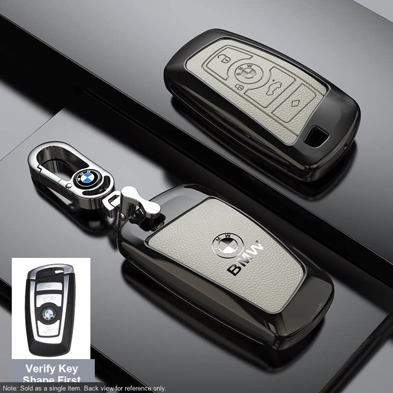 BMW Leather Key Fob Case - Style C, Light Khaki, Metal Buckle