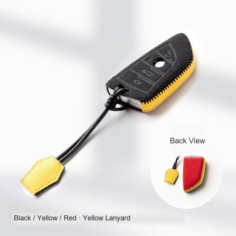 BMW Alcantara Key Fob Case - Style 20 - Black / Yellow / Red