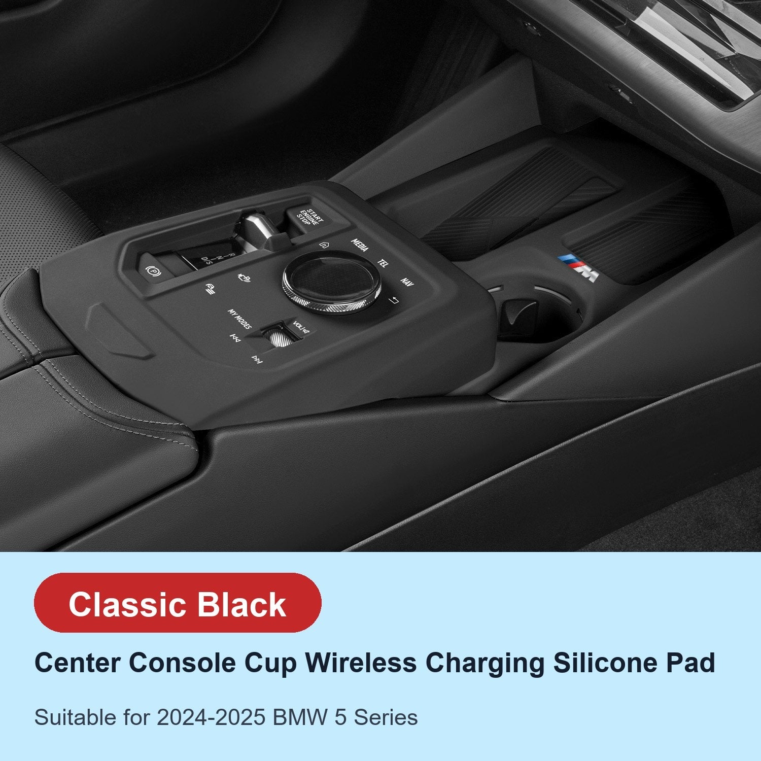 BMW center console silicone pad - i5 5 Series (2024-2026) - Classic Black