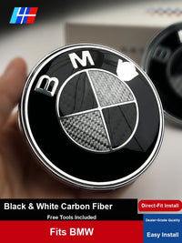 BMW Black & White Carbon Fiber Emblem Badges - Hood, Trunk, Wheel & Steering Wheel
