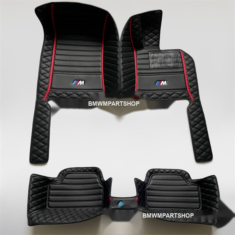 BMW custom leather floor mats, black with red trim