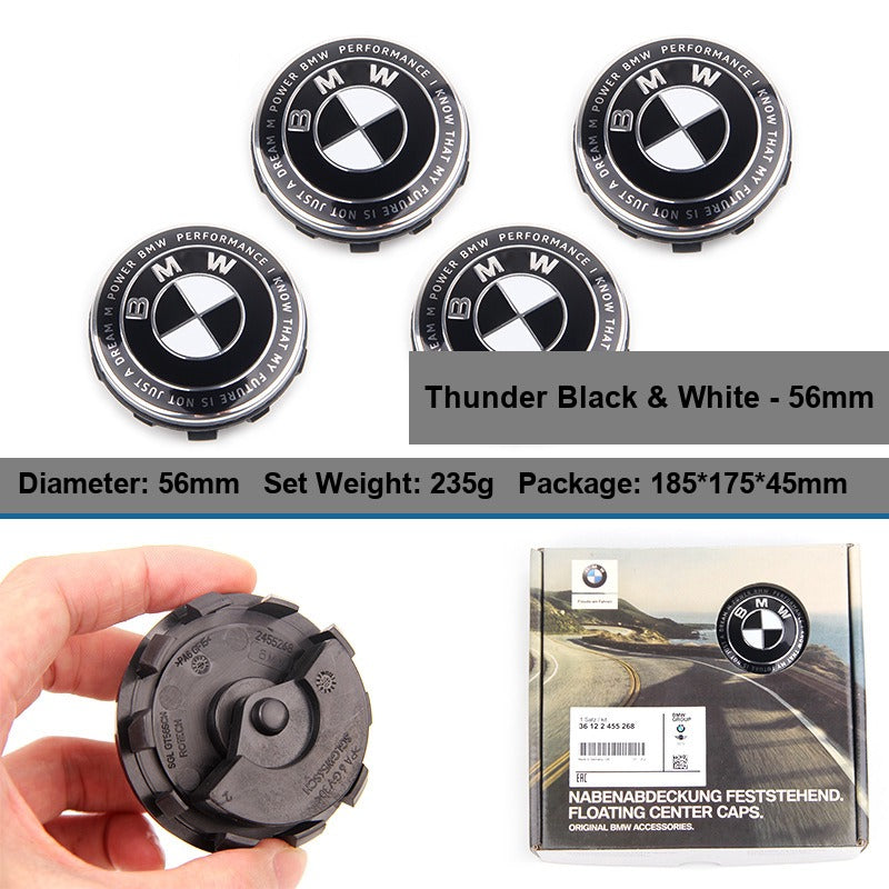BMW floating center caps 56mm Thunder Black and White