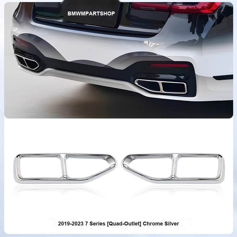 BMW 2019-2023 7 Series - Silver (Pair, Quad-Outlet Style) - Exhaust Tailpipe Trim Cover