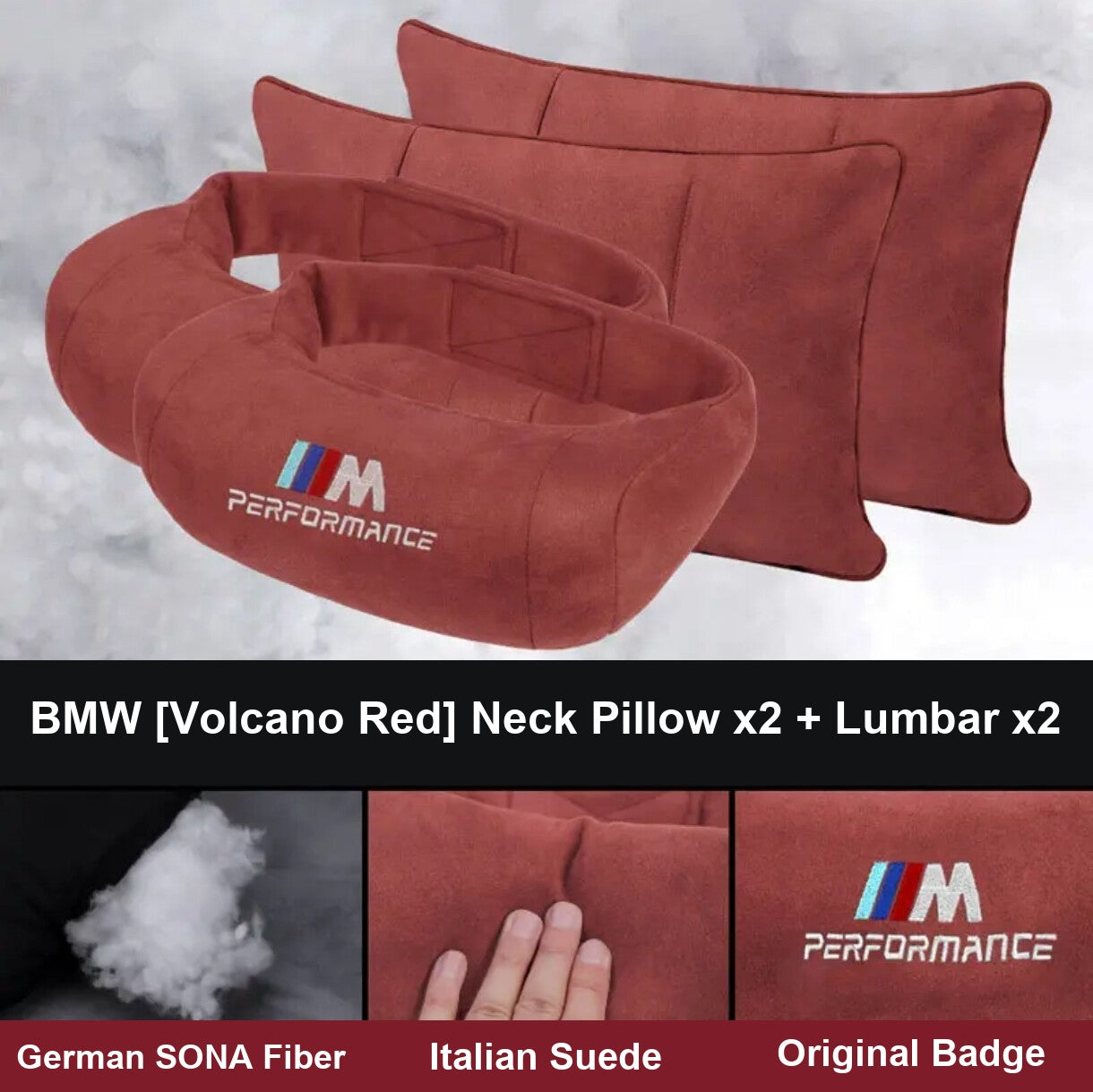 BMW M Performance neck pillow and lumbar support set, volcano red, 2 plus 2