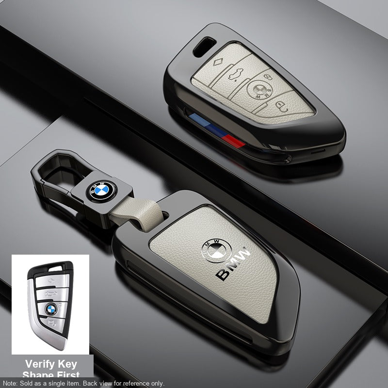 BMW Leather Key Fob Case - Style A, Light Khaki, Leather Buckle