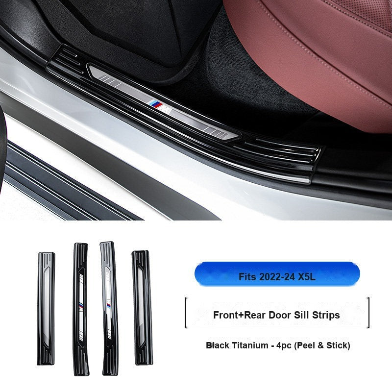 BMW 2022-2026 X5L (China Long Wheelbase) Door Sill Strip - 4-Piece (Interior Only) - Black Titanium Stainless Steel Scuff Plate Guard