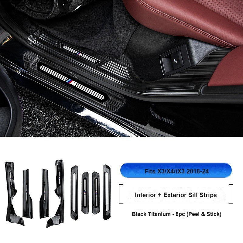 BMW 2018-2024 X3 & iX3 Door Sill Strip - 8-Piece (Interior + Exterior) - Black Titanium Stainless Steel Scuff Plate Guard