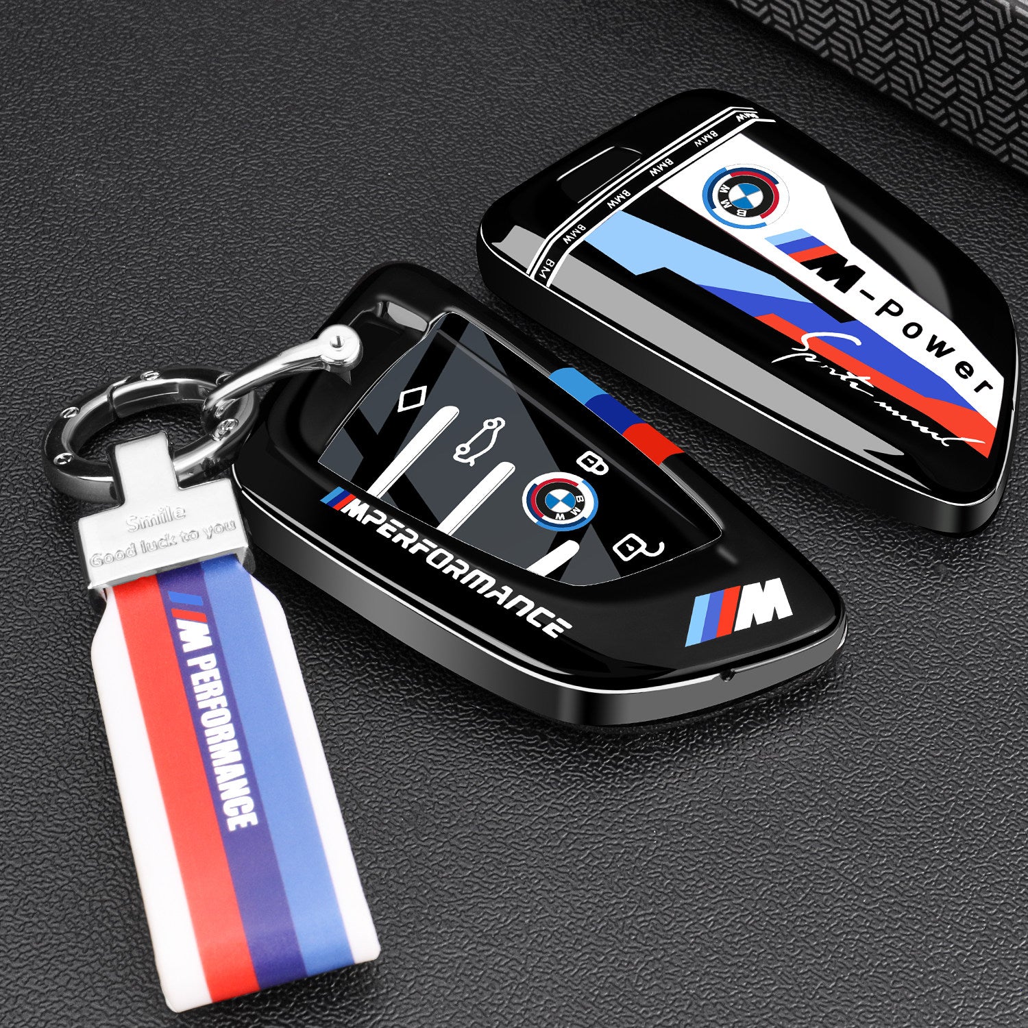 BMW Mineral Gray painted key case cover with M-stripe sports strap for 3 5 Series X1 X3 X5 i3 smart key