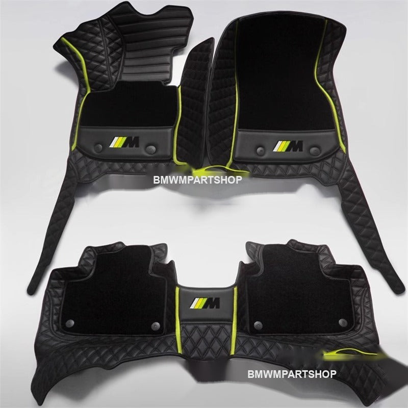 BMW luxury double-layer leather floor mats, black and fluorescent green