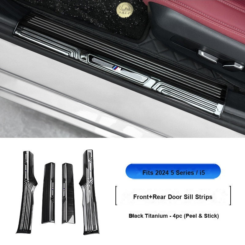BMW 2024-2026 5 Series (i5) Door Sill Strip - 4-Piece (Interior Only) - Black Titanium Stainless Steel Scuff Plate Guard