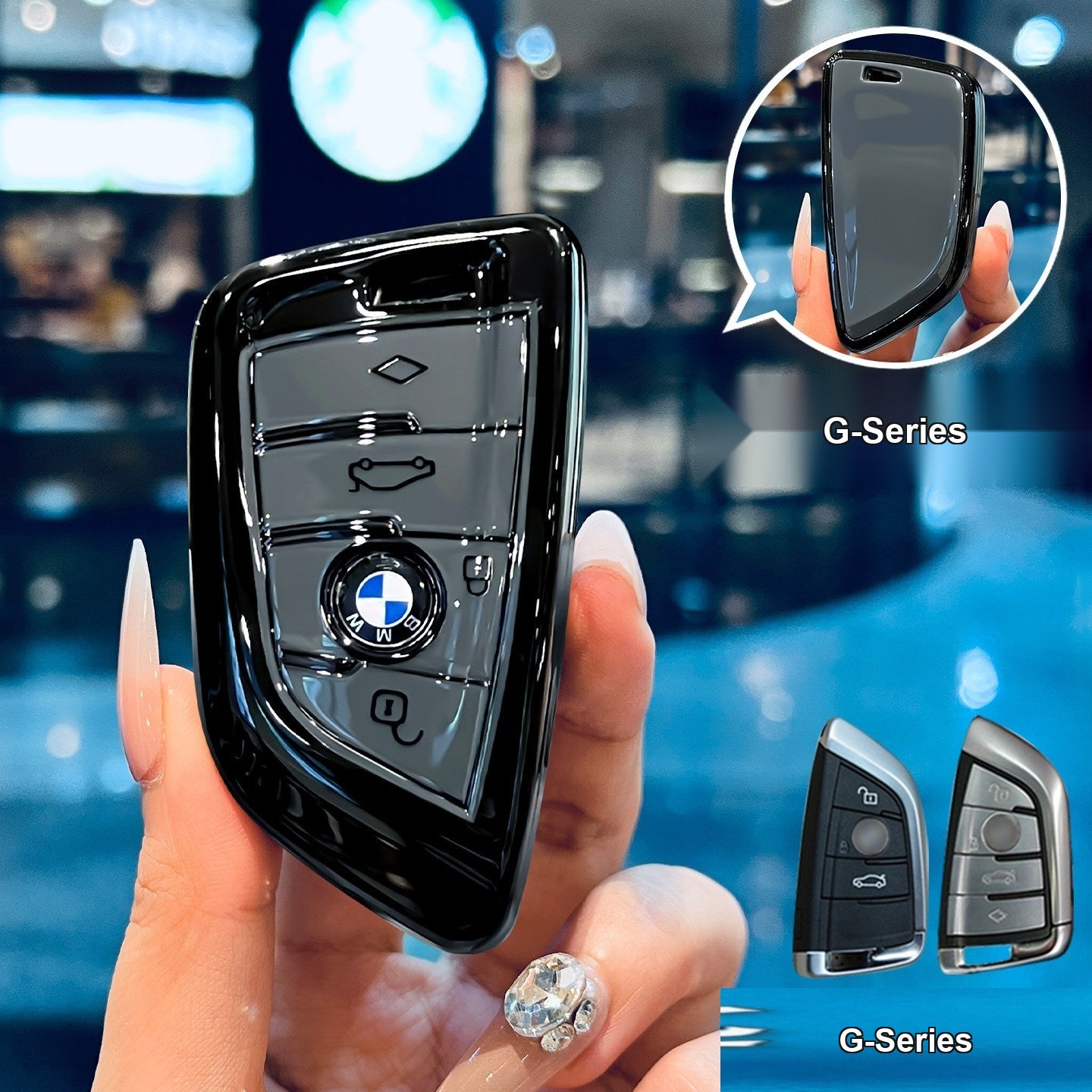 BMW key sleeve Style B G-Series, glossy black/gray, shell only without keychain