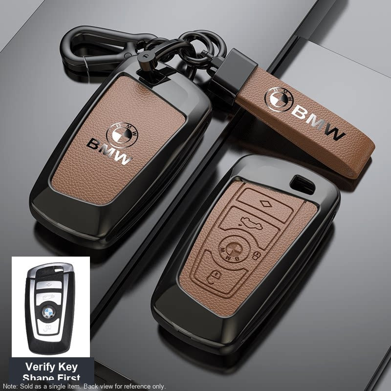 BMW Leather Key Fob Case - Style C, Coffee Brown, Bracelet Buckle