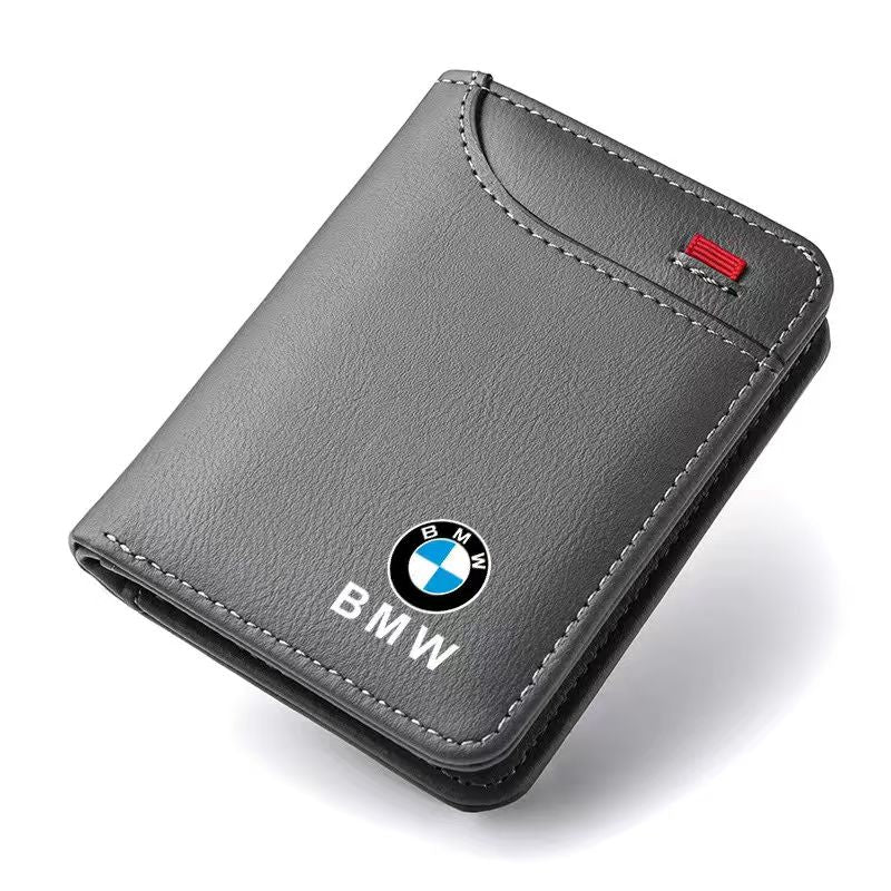 BMW leather wallet gray with BMW roundel logo