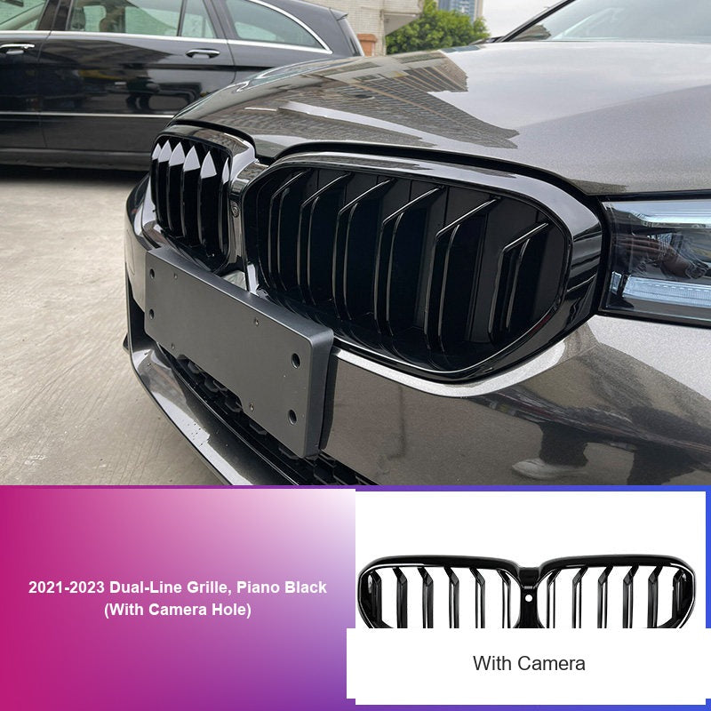 BMW 5 Series Grille - 2021-2023 Dual-Line Grille, Piano Black (With Camera Hole)