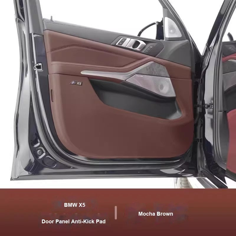 BMW 2022-2026 X5L - Leather Door Anti-Kick Pads, Mocha Brown (4-Piece) - Carbon Fiber Anti-Kick Pad
