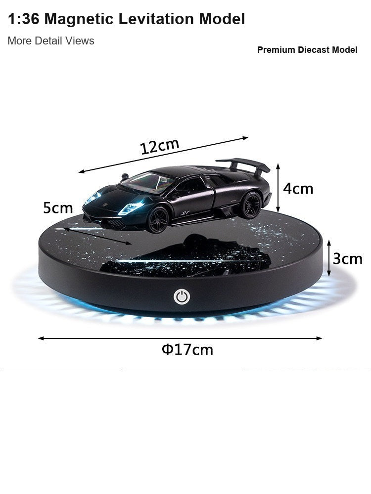 Supercar floating car model dimensions - base 17cm diameter, car 12x5x4cm