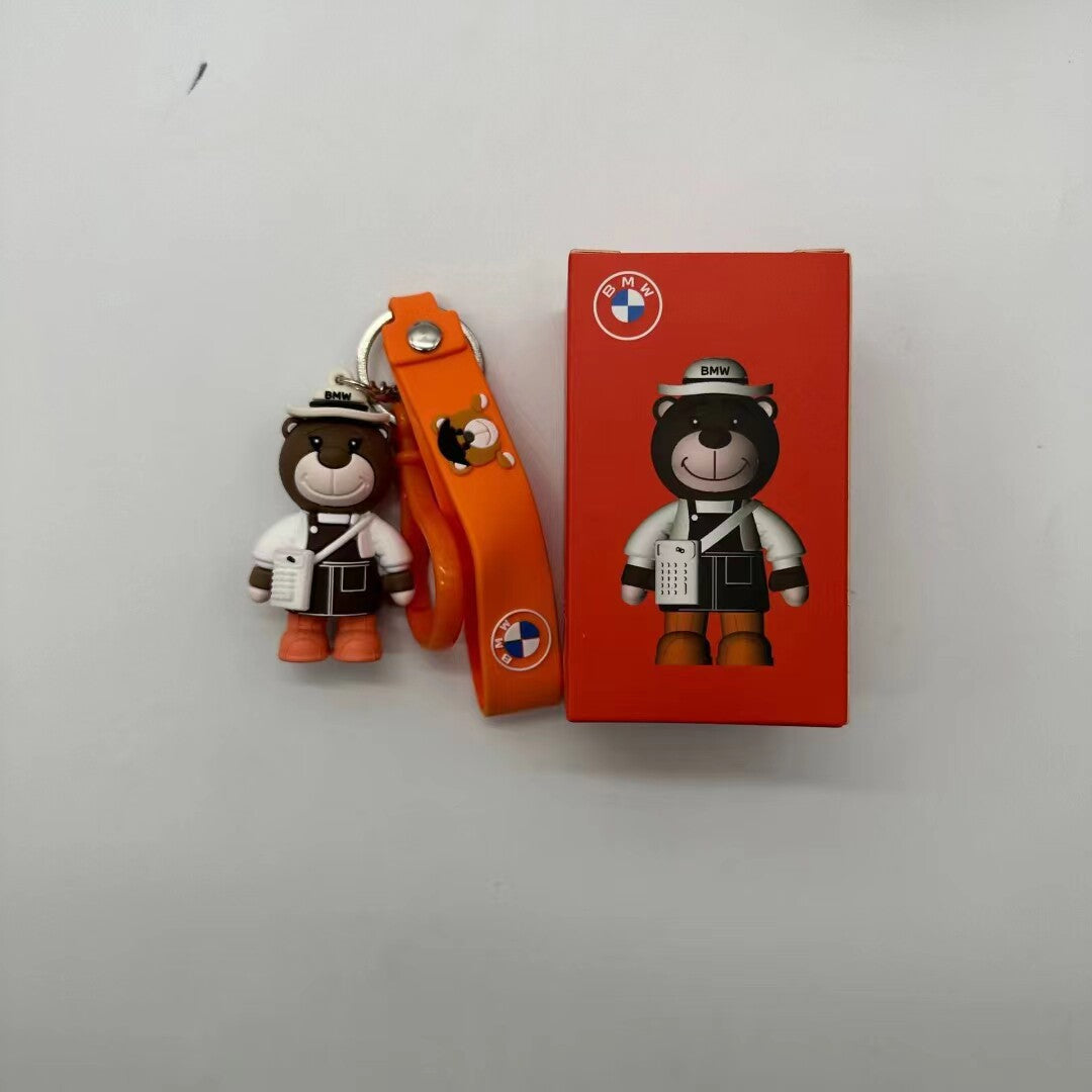 BMW bear doll keychains in brown and striped styles