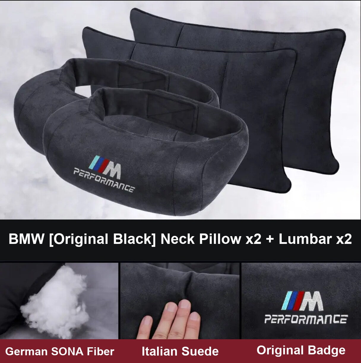 BMW M Performance neck pillow and lumbar support set, original black, 2 plus 2