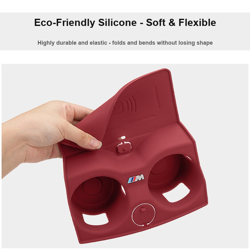 BMW wireless charging cup mat silicone material flexibility demonstration