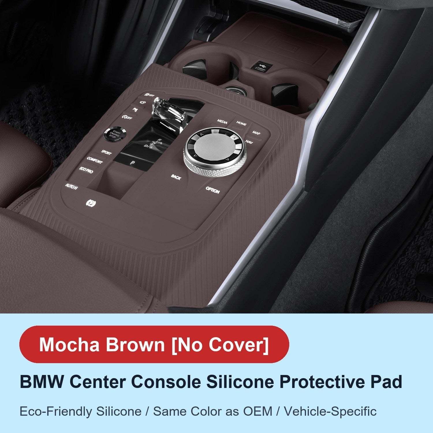 BMW center console silicone pad - i3 3 Series / 4 Series (2020-2026) - No Cover - Mocha Brown