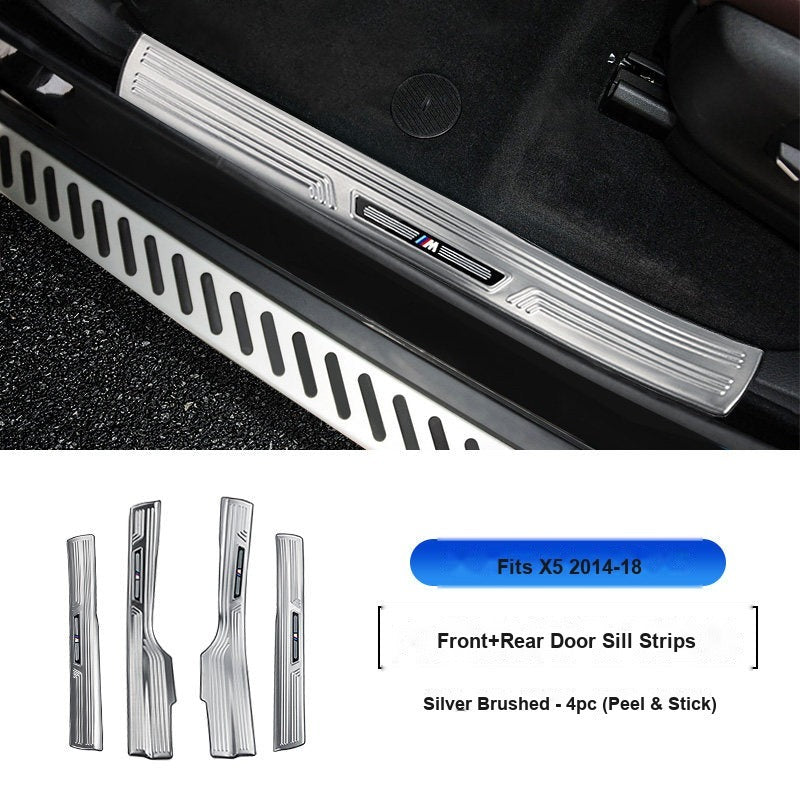 BMW 2014-2018 X5 Door Sill Strip - 4-Piece (Interior Only) - Silver Stainless Steel Scuff Plate Guard
