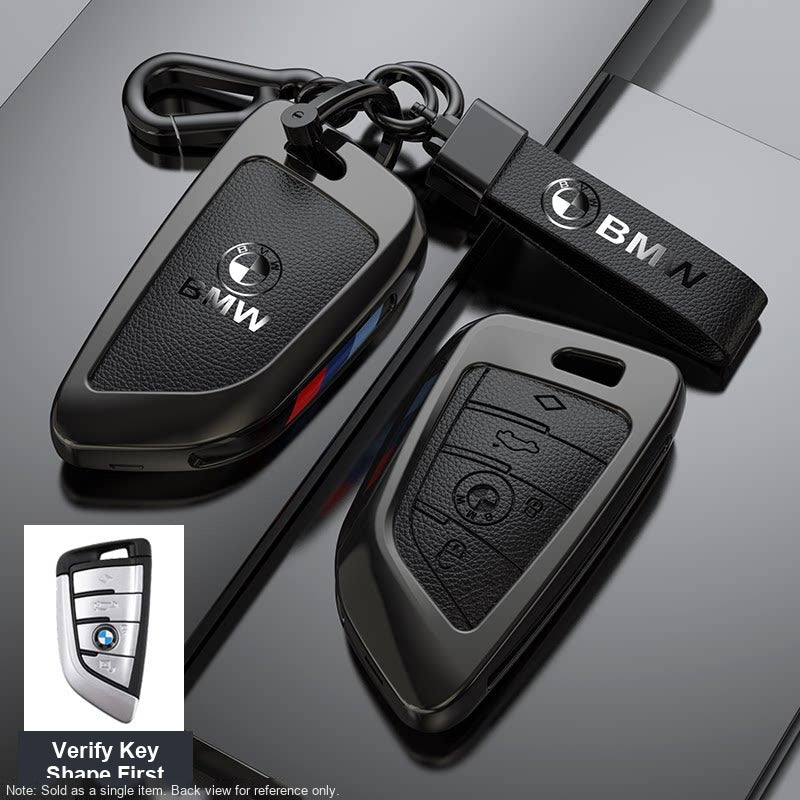 BMW Leather Key Fob Case - Style A, Obsidian Black, Bracelet Buckle