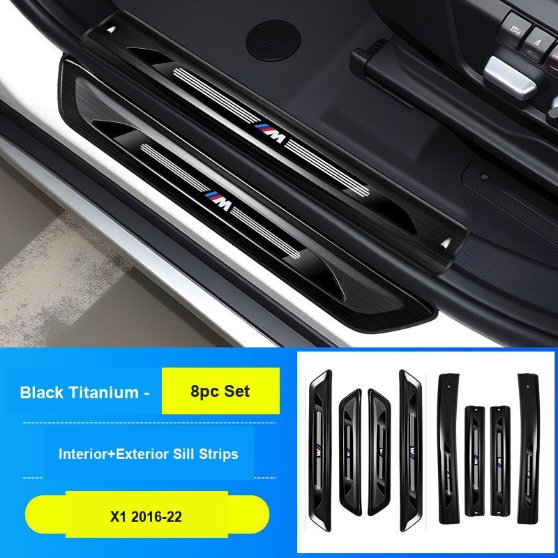 BMW 2016-2022 X1 Door Sill Strip - 8-Piece (Interior + Exterior) - Black Titanium Stainless Steel Scuff Plate Guard