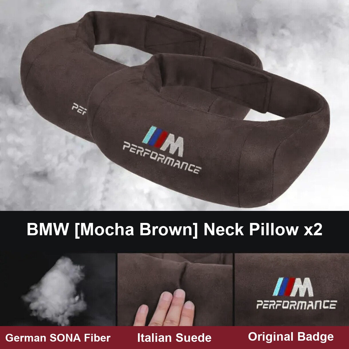 BMW M Performance neck pillow pair, mocha brown