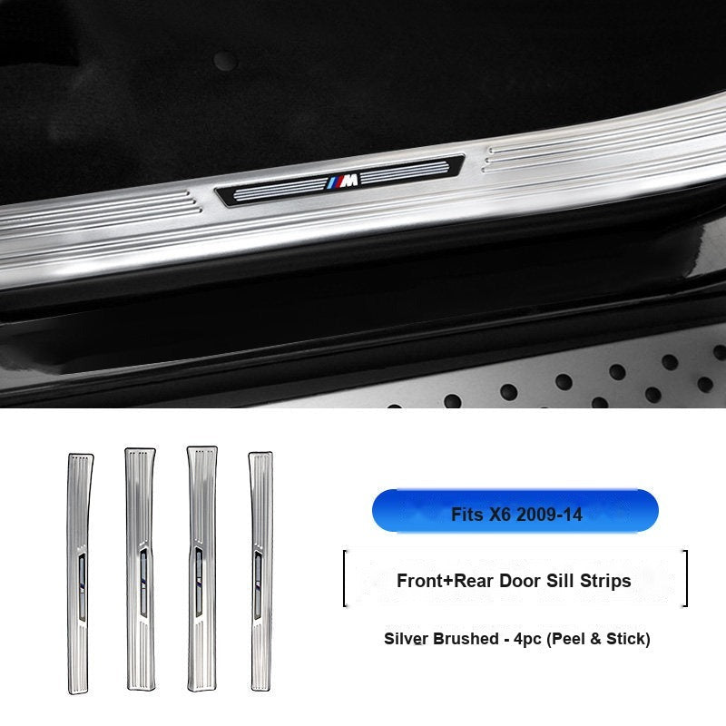 BMW 2009-2014 X6 Door Sill Strip - 4-Piece (Interior Only) - Silver Stainless Steel Scuff Plate Guard