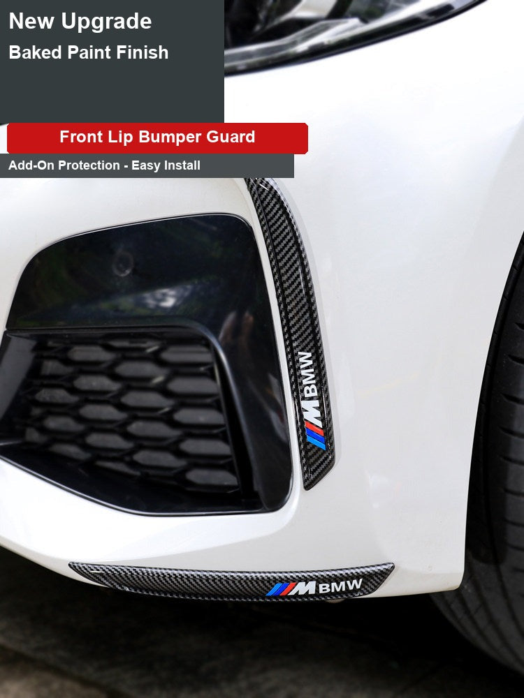 BMW M-style carbon fiber front lip bumper guard close-up