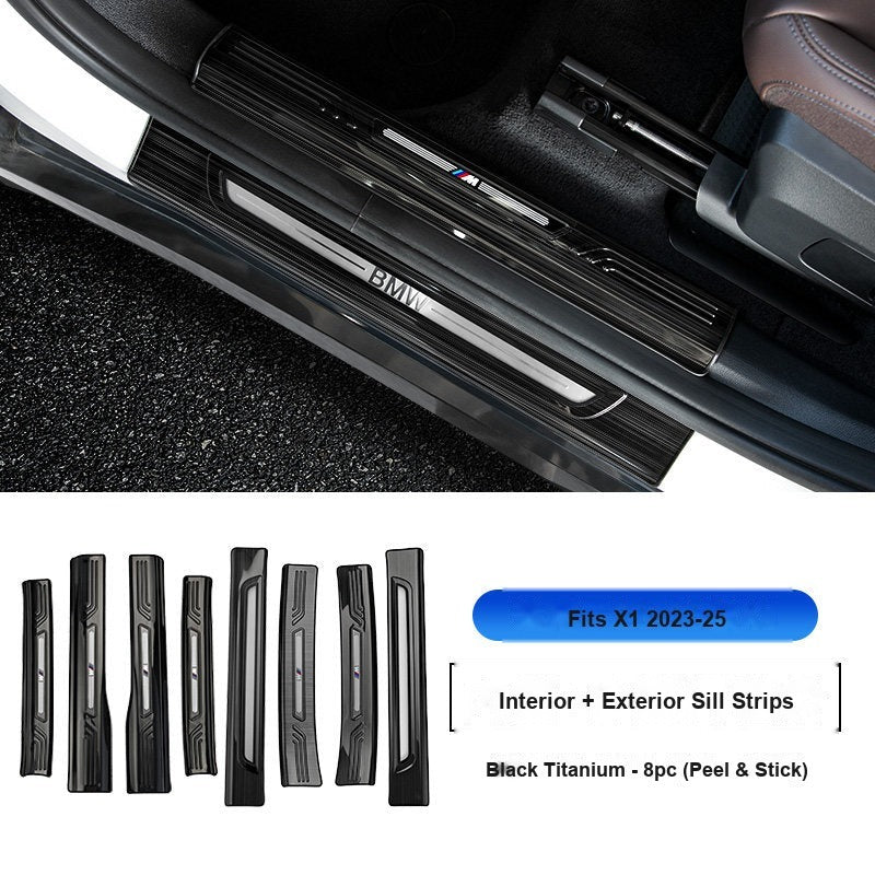 BMW 2023-2026 X1 Door Sill Strip - 8-Piece (Interior + Exterior) - Black Titanium Stainless Steel Scuff Plate Guard