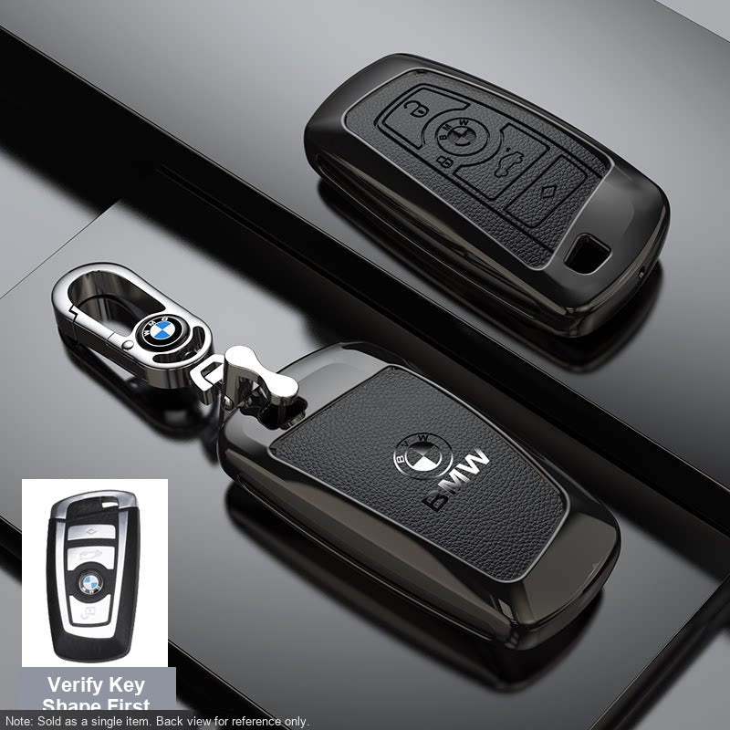 BMW Leather Key Fob Case - Style C, Obsidian Black, Metal Buckle