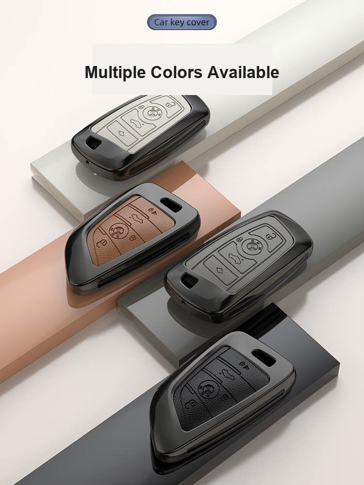 BMW Leather Key Fob Case - Premium Alloy Cover with Keychain