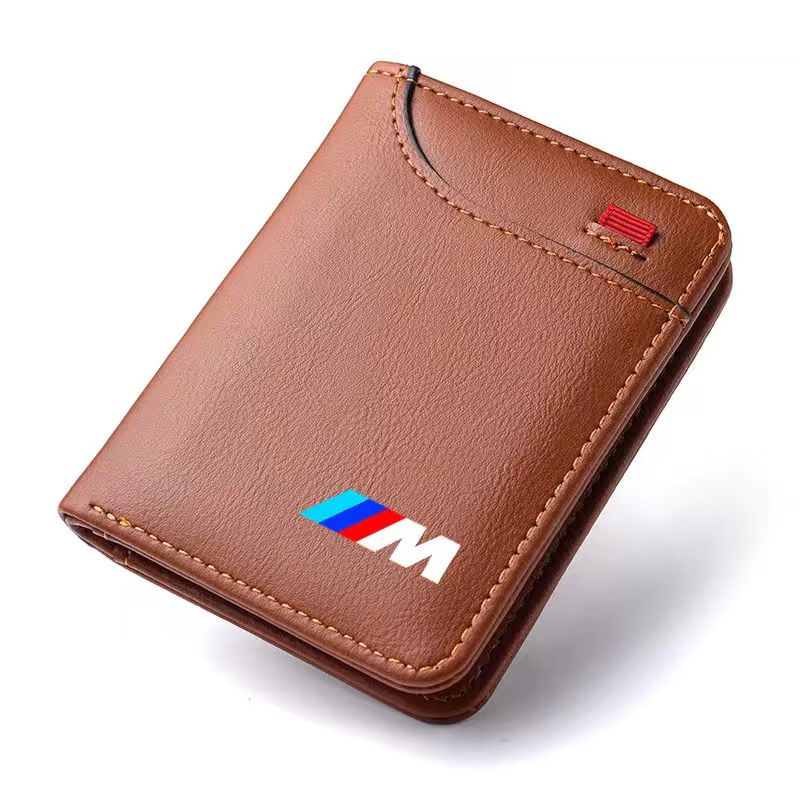 BMW leather wallet brown with M stripe logo