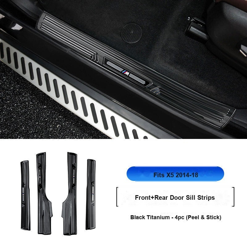 BMW 2014-2018 X5 Door Sill Strip - 4-Piece (Interior Only) - Black Titanium Stainless Steel Scuff Plate Guard