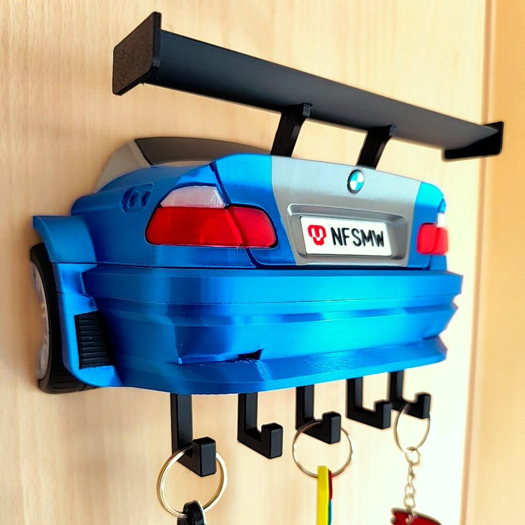 BMW M3 GTR 3D wall key hook mounted on wood door
