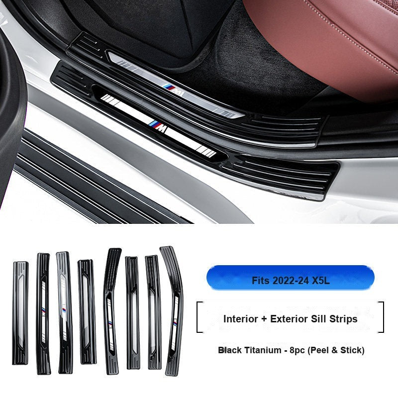 BMW 2022-2026 X5L (China Long Wheelbase) Door Sill Strip - 8-Piece (Interior + Exterior) - Black Titanium Stainless Steel Scuff Plate Guard