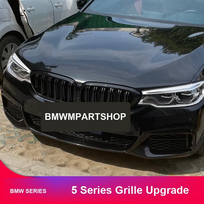 BMW 5 Series grille kit on black sedan