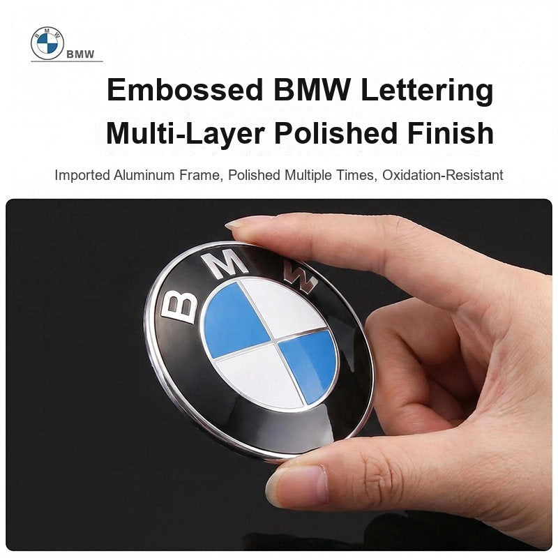 BMW embossed logo badge polished construction