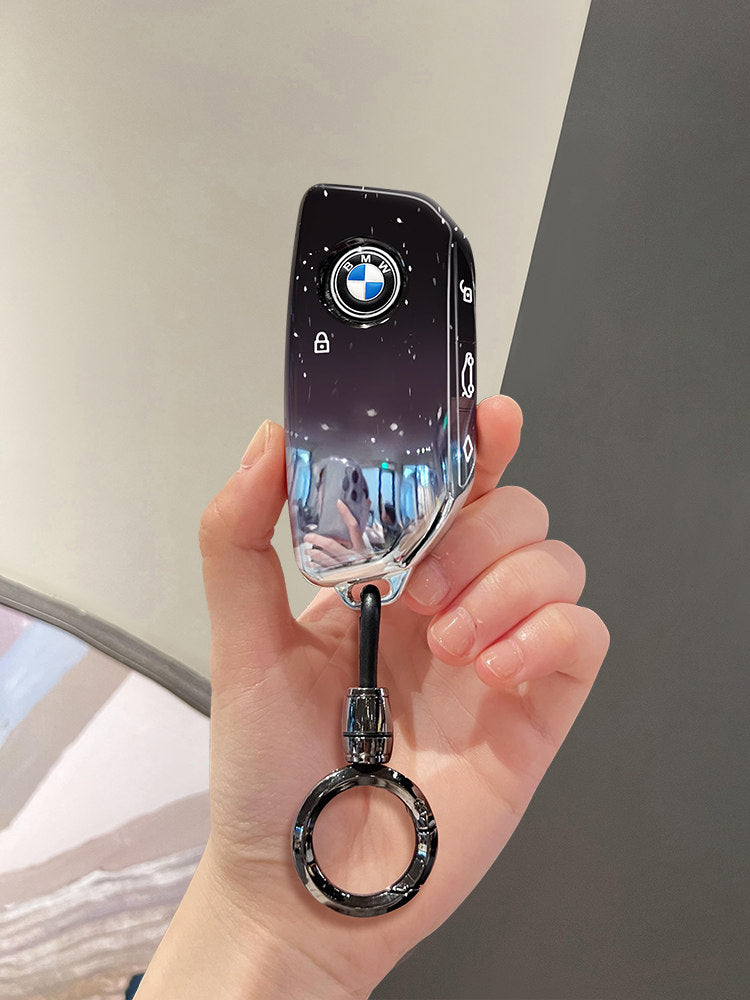 BMW new model smart key in starry sky black TPU case, front view