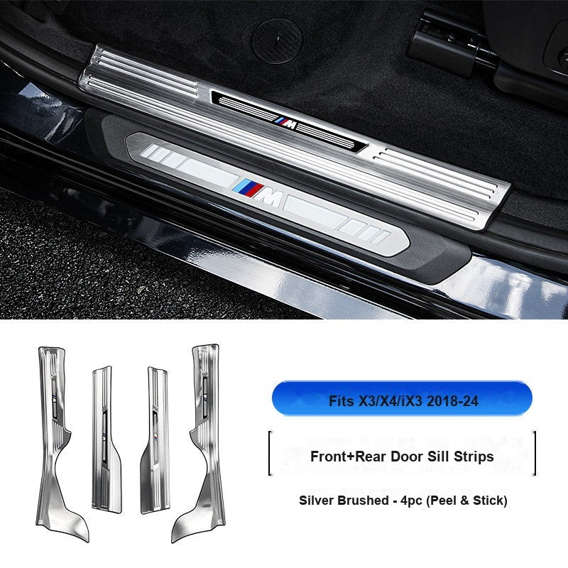 BMW 2018-2024 X3 & iX3 Door Sill Strip - 4-Piece (Interior Only) - Silver Stainless Steel Scuff Plate Guard